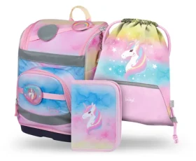 BAAGL SET 3 - Školský set Zippy PLUS Rainbow Unicorn: aktovka / peračník / vrecko (A-34950)