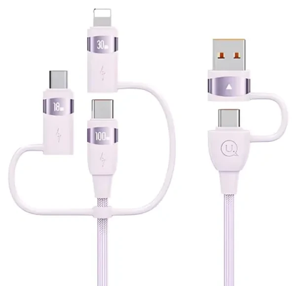 USAMS U85 fialová / Dátový kábel / 6v1 / USB-C, USB, Micro-USB, Lightning / 2m / 100W PD (SJ646USB02)