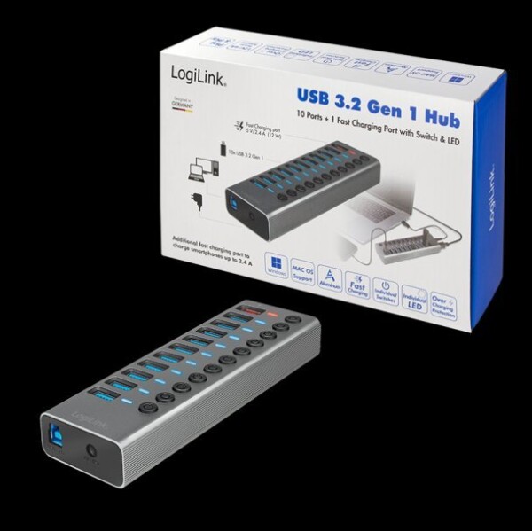 LogiLink LogiLink USB 3.2-Hub 10+1 Port m. Ein/Aus Schalter Gen1