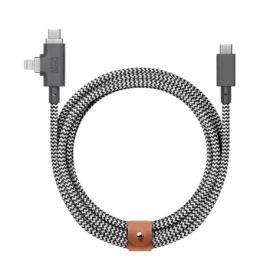 Native Union Belt Cable Duo Pre USB-C - USB-C + Lightning 2.4m 240w ZEBRA (BELT-PROCCL-ZEB-NP)