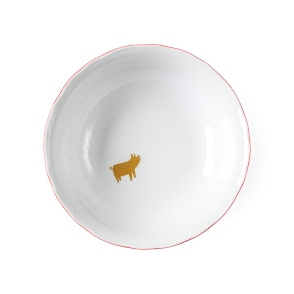 Bella Rose Porcelánová misa Zlaté prasiatko / červená linka 1,2 l