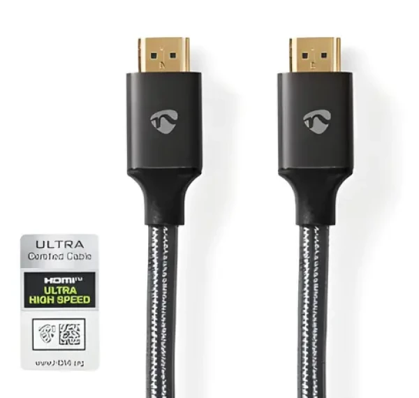 Nedis Fabritallic Gun Metal / Kábel HDMI / 8K 60 Hz / 48 Gbps / 1 m / pozlátené konektory (CVTB35000GY10)