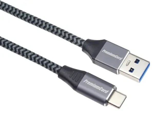 PremiumCord opletený prepojovací kábel USB-C - USB 3.0 A USB 3.2 gen. 1 / 3A / 5Gbit/s / 1m (ku31cs1)