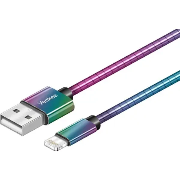 YENKEE YCU 651 USB 2.0 na Lightning kábel dúhová / dĺžka 1m / oceľový oplet kábla / 2.4A (8590669292295)