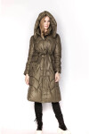 Olivová pérová bunda so stojačikom a kapucňou (ag2-j82) odstíny zelené XL (42)