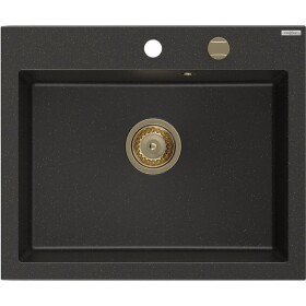 MEXEN/S MEXEN/S - Elix granitový drez 1-miska 600 x 500 mm, čierna/zlatá metalik, sifón zlatá 6525601005-75-G