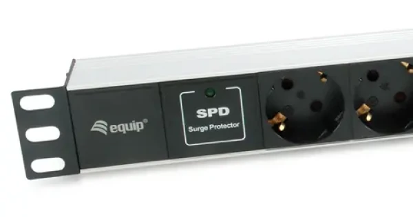 Equip 19" Zásuvkový panel čierna, strieborná / Zásuvkový panel / 1U / 7x Schuko / 2x USB-A / 16 A / hliník (333315)