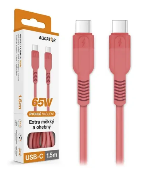 Aligator Dátový kábel SoftPastels 3A 65W / USB-C/USB-C / ružový (DATKP73)