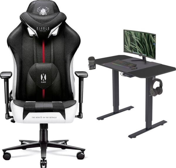 Diablo Chairs X-PLAYER 2.0 Normal Size Czarno-biały + EGON 1100 Czarne 110 cmx60 cm