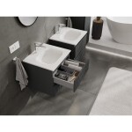 MEXEN/S - Rivel kúpeľňová skrinka 50 cm s umývadlom Vela, 2 zásuvky, reliéf, grafit mat/biela mat 91A20-05047-2-BFF66-W23M01