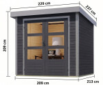 Hybridný domček Karibu Jupiter 2C, š. 2,09 m x d. 2,13 m (antracit / sv. šedá)