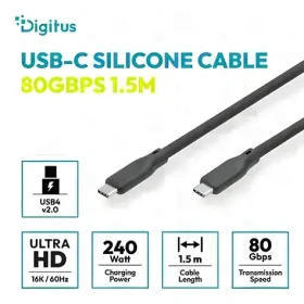 Digitus USB-C silikónový kábel čierna / USB kábel / USB4 Gen2x2 / 80 Gbit / s / PD 240W / 1,5 m (AK-300350-015-S)