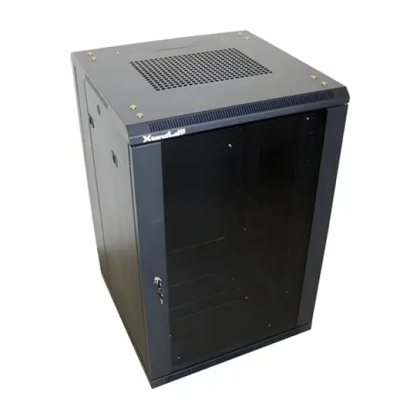Xtendlan 18U/600x600 stojanový čierna / 19" rozvádzač / sklenené dvere / plný chrbát (ECO-18U-66-BLACK-S)