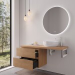 CERANO - Kúpeľňová skrinka Carole - dub medový + doska pod umývadlo Navira Pro - 36 mm + konzola chróm - 140x46x51,6 CER-606213