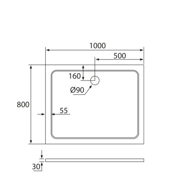H K - THOR Sprchová vanička z liateho mramoru, obdĺžnik, 100x80x3 cm SE-THOR-10080
