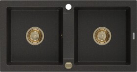 MEXEN/S MEXEN/S - Mario granitový drez 2-bowl 820x436 mm, čierna / zlatá metalik, + zlatý sifón 6504822000-75-G