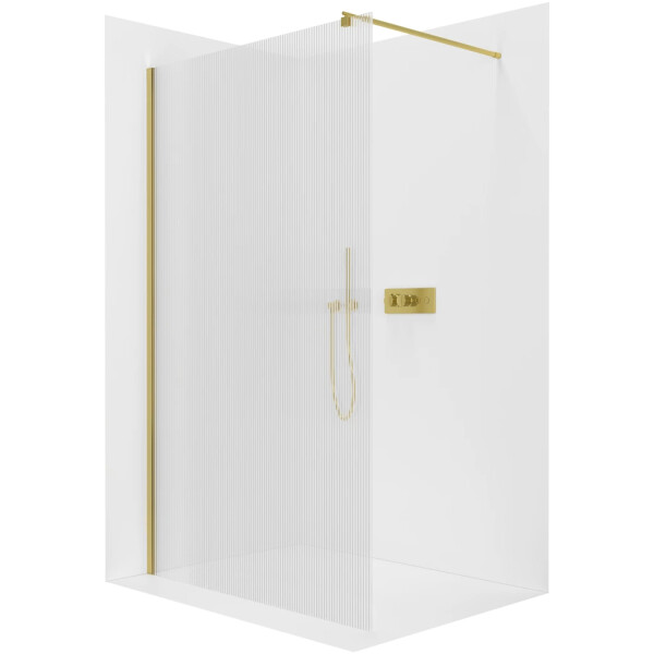 CERANO - Sprchová zástena Walk-in Onyx Round Ľ/P - 8 mm - okrúhla vzpera - zlatá, ryhované sklo - 150x200 CER-8050BD333
