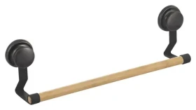 MSV Mega VENTOUSES nástenný držiak na uteráky s prísavkami čierny / oceľ / bambus / 43,5 cm