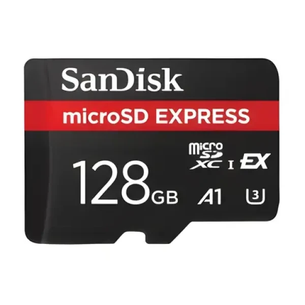 SanDisk microSDXC Express 128GB / Pamäťová karta / UHS-I U3 V30 / čítanie: 480 MB/s / zápis: 100 MB/s / vhodné pre 4K (SDSQXFN-128G-GN4NN)
