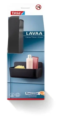 Tesa Lavaa sprchový košík M čierna / Sprchový košík / samolepiaca montáž bez vŕtania / nosnosť 3 kg (40516-00000-00)