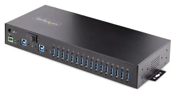 StarTech USB hub 16 portov čierna / Industriálny USB hub / USB 3.2 Gen 2 Type-A / 12-24 V DC / Kovové prevedenie (5G16AINDS-USB-A-HUB)