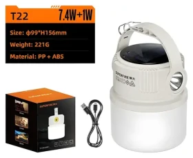 Superfire T22 / Kempingová lampa / 90 lm / IP43 / USB-C / solárny panel (T22)