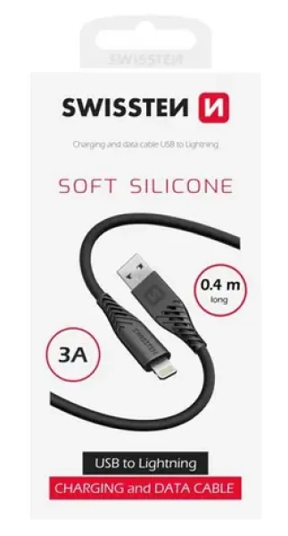 Swissten SOFT SILICONE dátový kábel USB - Lightning 0.4m čierna (71506518)