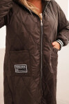 Dámska prešívaná bunda Plus Size s kapucňou a športovými manžetami Brown UNI