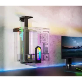 Ultradesk FLANK čierna / Držiak PC skrine pod stôl / RGB podsvietenie / nosnosť 20 kg / oceľ (UDESK-FLANK)