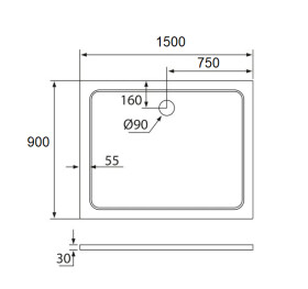 H K - THOR Sprchová vanička z liateho mramoru, obdĺžnik, 150x90x3 cm SE-THOR-15090