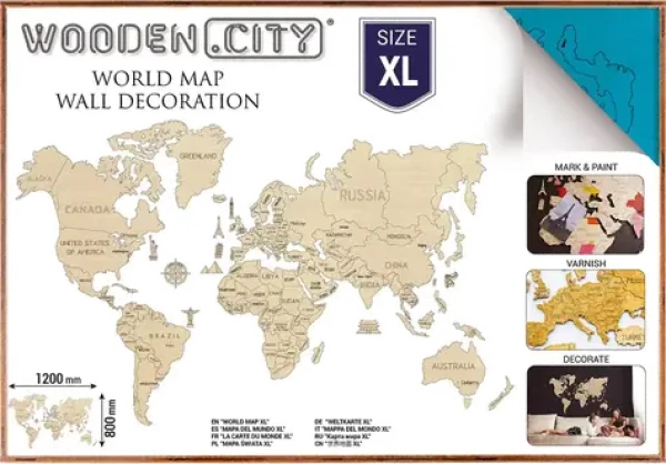 Wooden City Drevená mapa sveta veľkosť XL (120x80cm) modrá