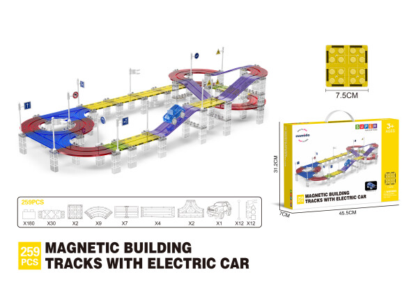 Mamido Mamido Magnetická stavebnica pretekárska dráha s elektrickým autíčkom 259 dielikov XXL MT1469