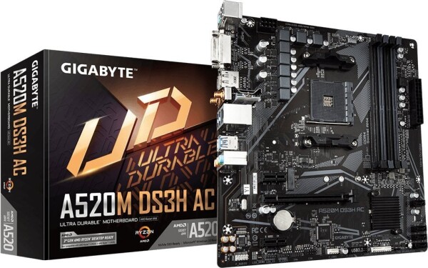 Gigabyte GIGABYTE A520M DS3H AC Mainboard, Sockel AM4, AMD A520, Micro-ATX, DDR4