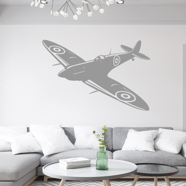 Veselá Stena Samolepka Stíhačka Supermarine Spitfire Farba: šedá, Veľkosť: 80 x 52 cm
