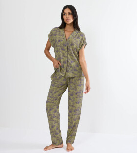 BOYFRIEND FIT - Viskózový pyžamový komplet, voľný strih Triumph GREEN 40
