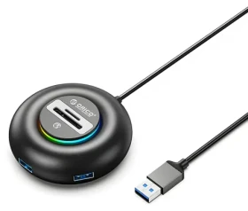 Orico YXR5-U3 RGB čierna / USB hub / 4X USB-A 3.0 / čítačka SD a microSD / kábel 0,3 m