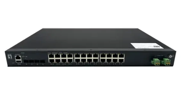 LevelOne IXP-2871 / Priemyselný riadený switch / 24x GbE PoE+ / 4X SFP+ / 370W PoE / L2+ (IXP-2871)