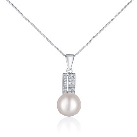 JwL Luxury Pearls Elegantný náhrdelník s pravou perlou a zirkónmi JL0645 (retiazka, prívesok)