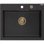 MEXEN/S MEXEN/S - Elix granitový drez 1-miska 600 x 500 mm, čierna/strieborná metalík, sifón zlatá 6525601005-73-G