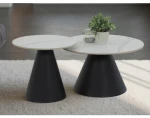 Súprava 2 okrúhlych stolíkov Dustin, 70 cm/50 cm, biela imitácia mramoru%