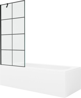 MEXEN/S - Vega obdĺžniková vaňa 150 x 70 cm s panelom + vaňová zástena 80, čierna vzor 550115070X9508007077