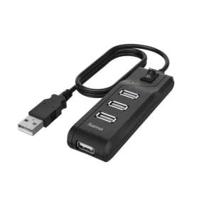 HAMA USB 2.0 Hub s vypínačom čierna / USB hub / 4× USB-A / napájanie cez USB / kábel 1,8 m (200118)