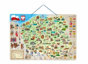 Woody Magnetická mapa Poľska s obrázkami a spoločenská hra 3v1
