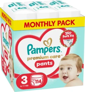 Pampers Premium Care 6-11 kg (114 ks) / Plienkové nohavičky / Veľkosť 3 (6-11 kg)