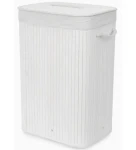 Compactor Bamboo Bambusový kôš na bielizeň s vekom - obdĺžniková biela / 40 x 30 x v.60 cm (3370910099102)