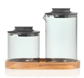 AdHoc IMPACT / Sada na cukor a mlieko s podtáckom / Sklo a akácia / 250 ml / 180 g (MZ08)
