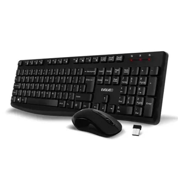 Evolveo K1050-BK-EN Tichý set bezdrôtovej klávesnice a myši čierna / US INTL znaky / USB-A prijímač 2.4 GHz (K1050-BK-EN)