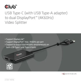 Club3D CSV-1478 / Adaptér / USB-C na 2x DisplayPort / 4K 60Hz (CSV-1478)