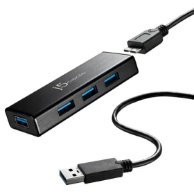 J5Create JUH340 čierna / USB hub / USB 3.0 / 4X USB-A / s napájacím adaptérom (JUH340-N)