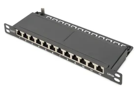 Digitus čierna / Patch panel / 10 "/ 12x RJ45 / Cat6a tienený / PoE / 0,5U (DN-91612S-SL-EA)